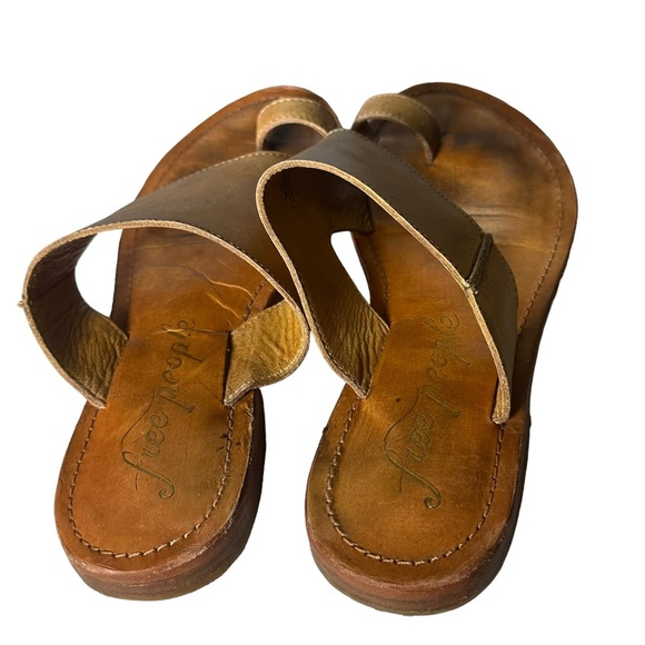 Free People Sant Antoni Sandal Brown Leather Women's 36 US 6.5 Toe Loop Slides - Picture 6 of 14